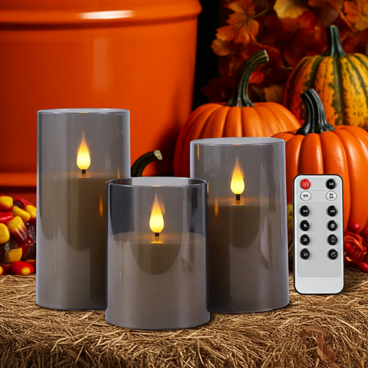 1 or 3 Pieces Gold/Grey Led Flameless Pillar Candles With Acrylic Glass