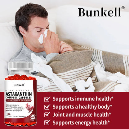 Bunkell Vegan Astaxanthin with Fish Oil & Antratic Krill Oil, Antioxidant, Supports Eye, Skin, Cellular Health, Non-GMO Capsules