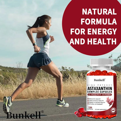 Bunkell Vegan Astaxanthin with Fish Oil & Antratic Krill Oil, Antioxidant, Supports Eye, Skin, Cellular Health, Non-GMO Capsules