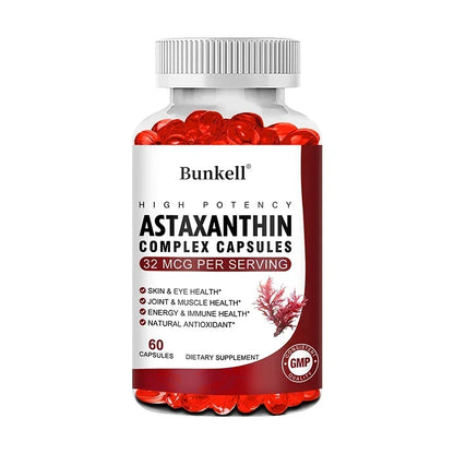 Bunkell Vegan Astaxanthin with Fish Oil & Antratic Krill Oil, Antioxidant, Supports Eye, Skin, Cellular Health, Non-GMO Capsules