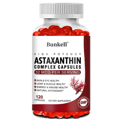 Bunkell Vegan Astaxanthin with Fish Oil & Antratic Krill Oil, Antioxidant, Supports Eye, Skin, Cellular Health, Non-GMO Capsules