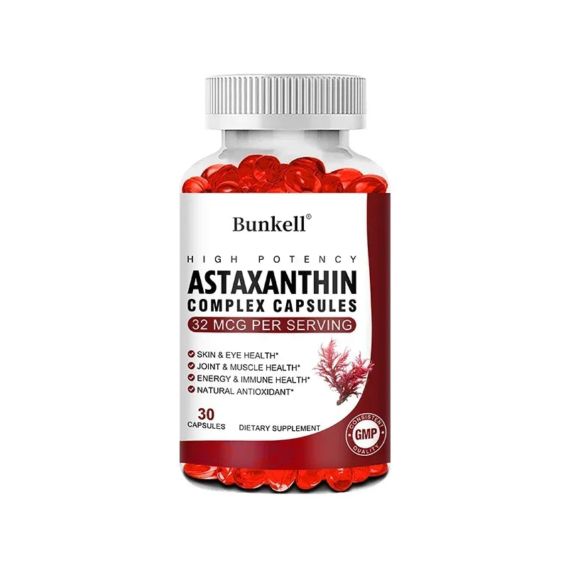 Bunkell Vegan Astaxanthin with Fish Oil & Antratic Krill Oil, Antioxidant, Supports Eye, Skin, Cellular Health, Non-GMO Capsules