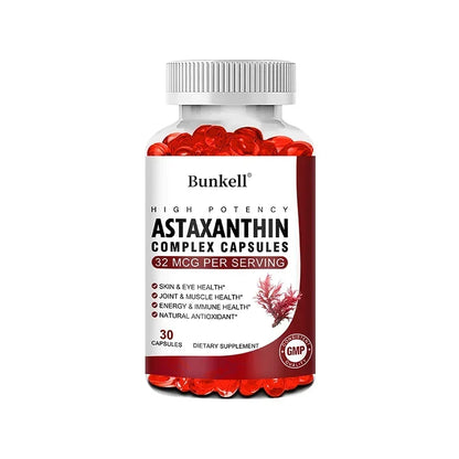 Bunkell Vegan Astaxanthin with Fish Oil & Antratic Krill Oil, Antioxidant, Supports Eye, Skin, Cellular Health, Non-GMO Capsules
