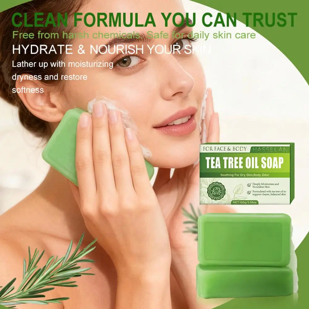 Green Tea Tree Soap, Soap Bar with Tea Tree Oil, Natural Soaps for Body Skin Cleaning,Gentle Exfoliating Bar Soap