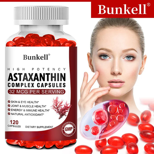 Bunkell Vegan Astaxanthin with Fish Oil & Antratic Krill Oil, Antioxidant, Supports Eye, Skin, Cellular Health, Non-GMO Capsules