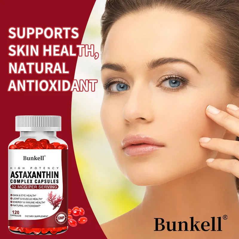 Bunkell Vegan Astaxanthin with Fish Oil & Antratic Krill Oil, Antioxidant, Supports Eye, Skin, Cellular Health, Non-GMO Capsules