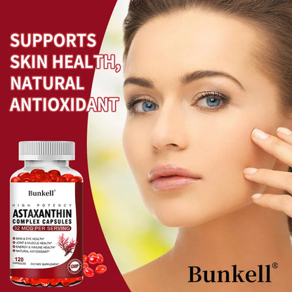 Bunkell Vegan Astaxanthin with Fish Oil & Antratic Krill Oil, Antioxidant, Supports Eye, Skin, Cellular Health, Non-GMO Capsules